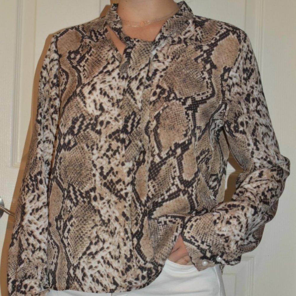 Snake Print, Lightweight, Tie Neck Detail Blouse